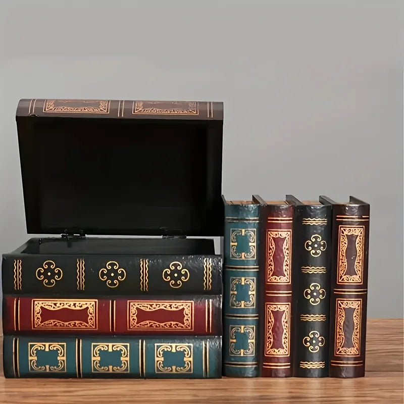 Boîte de rangement en forme de livre en bois de style rétro | Avec couvercle et conception empilable, apparence de livre - Essentiel de stockage de bureau