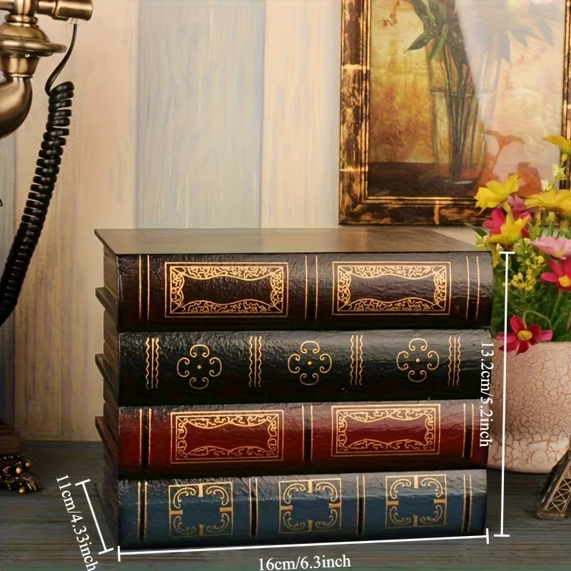 Boîte de rangement en forme de livre en bois de style rétro | Avec couvercle et conception empilable, apparence de livre - Essentiel de stockage de bureau
