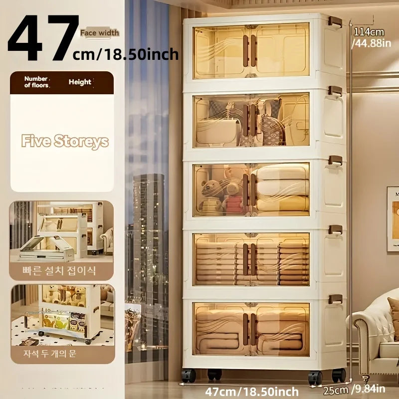 Boîte de rangement pliable avec porte transparente, spacieuse, durable, facile à assembler, idéale pour organiser les vêtements, le nettoyage, les jouets