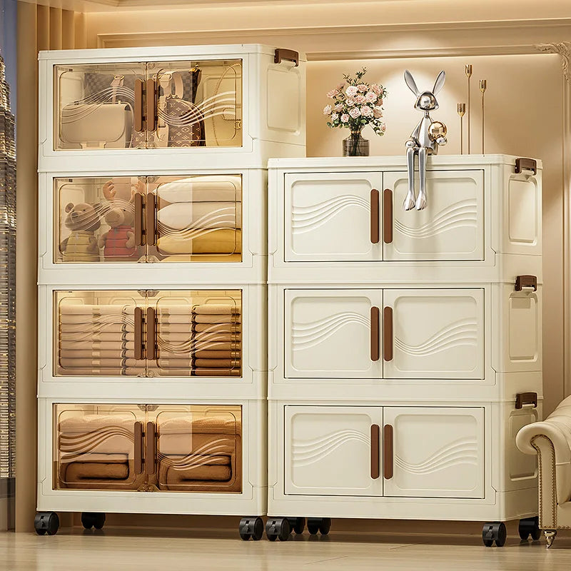 Boîte de rangement pliable avec porte transparente, spacieuse, durable, facile à assembler, idéale pour organiser les vêtements, le nettoyage, les jouets
