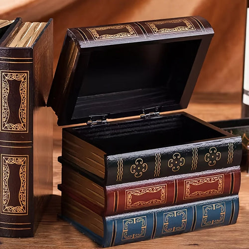Boîte de rangement en forme de livre en bois de style rétro | Avec couvercle et conception empilable, apparence de livre - Essentiel de stockage de bureau