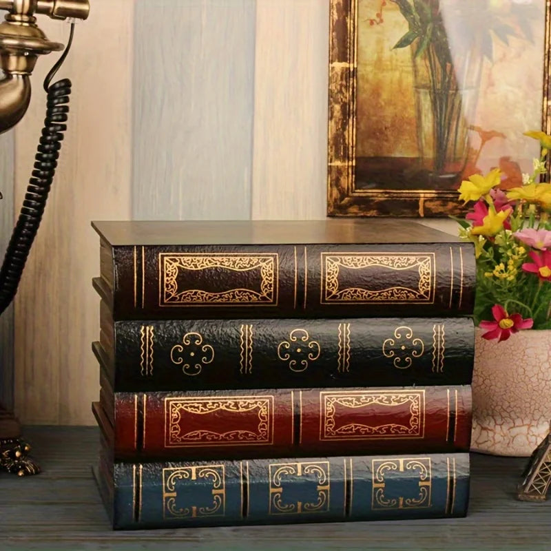 Boîte de rangement en forme de livre en bois de style rétro | Avec couvercle et conception empilable, apparence de livre - Essentiel de stockage de bureau