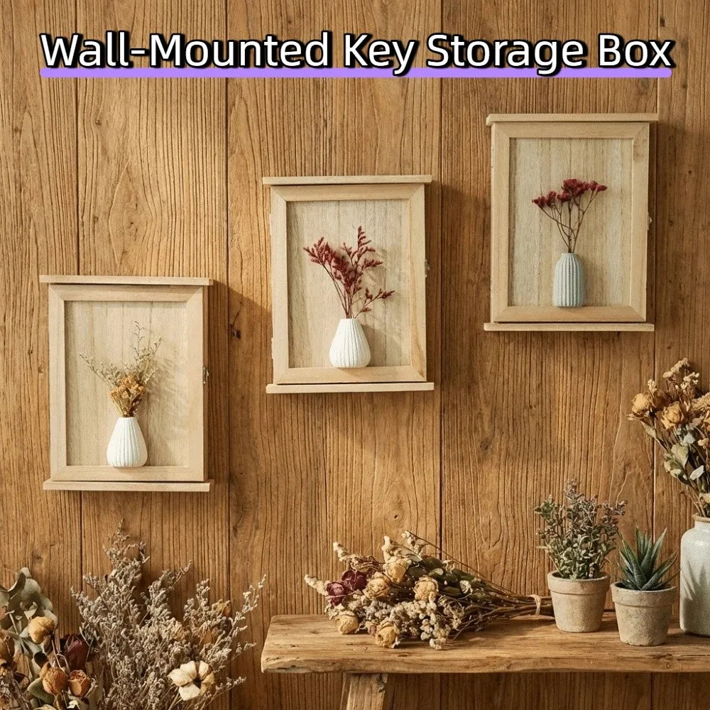Boîte de rangement murale en bois pour clés, style rustique vintage, pour entrée, armoire décorative carrée, porte-clés, rangement pour poupées